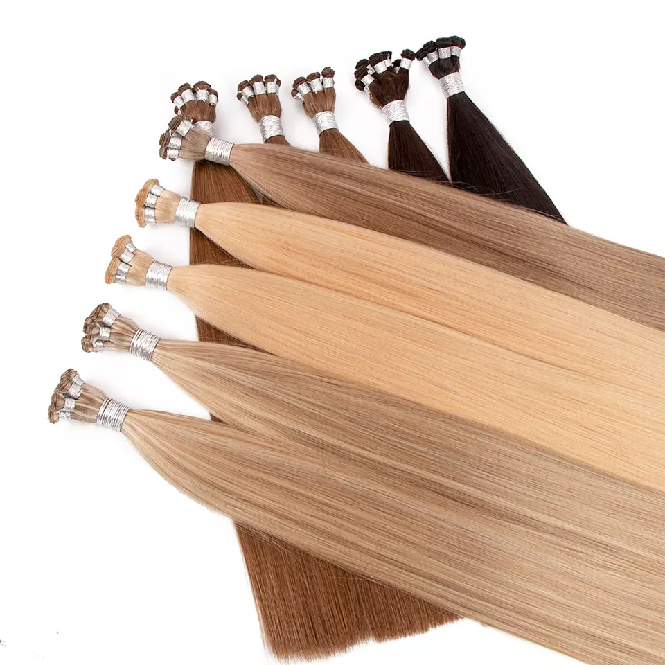 Hot Selling European Human Hair Hand Tied Weft Hair Extension Cuticle 12a Hand Tied Weft Extensions